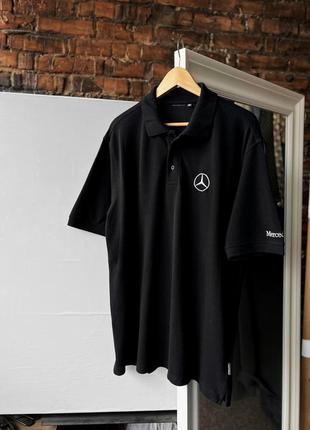 Mercedes-benz men’s vintage short sleeve black polo shirt embroidered logo вінтажне поло