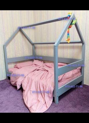 Односпальне дитяче ліжко будиночок з вільхи. будинок1 фото