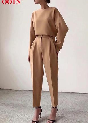 Комплект светло-коричневые блуза + брюки ootn1 фото