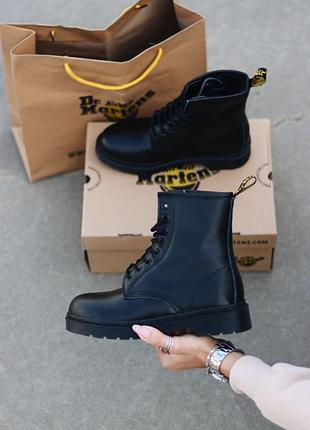 Ботинки зимник на меху dr. martens 1460 total black fur ❄️черевики зима на хутрі