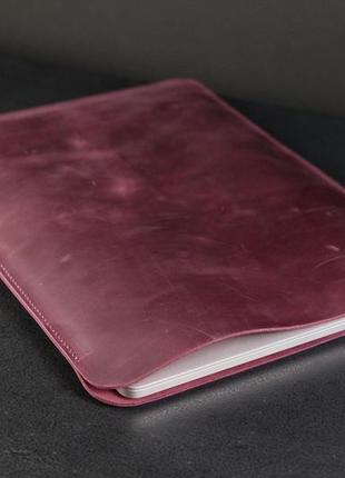 Чехол - карман для macbook из натуральной кожи в винтажном стиле (размеры есть для любой модели), цвет бордо