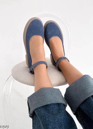 Туфли лоферы женские синие замш6 фото