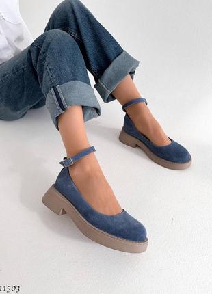 Туфли лоферы женские синие замш7 фото