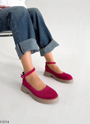 Туфли лоферы женские замш фуксия розовые5 фото