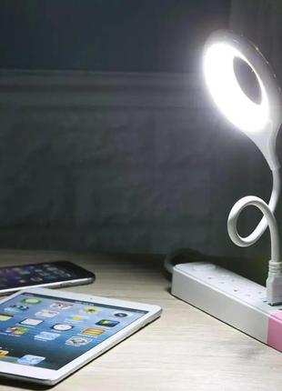 Світлодіодна usb лампа кругла на гнучкій ніжці usb led світильник3 фото