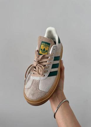 👟 кеди adidas gazelle bold  platform cream / green premium   / наложка bs👟6 фото