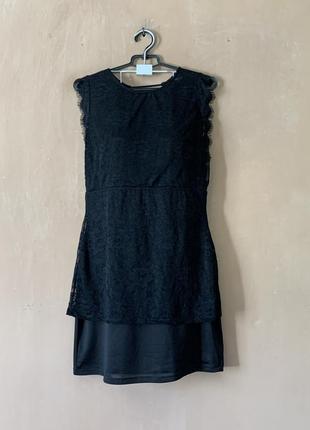 Платье черного цвета верх гипюр легкое роскошное эффектное платье размер xs s1 фото