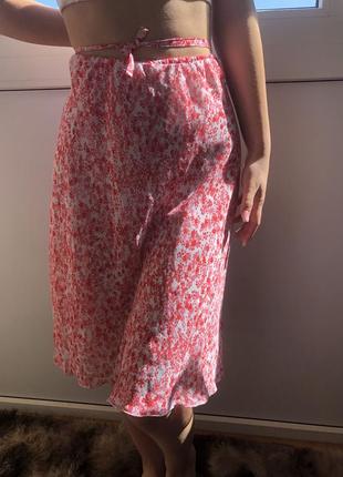 Трендовая удлиненная юбка,юбка в цветочный принт на завязках s-m3 фото