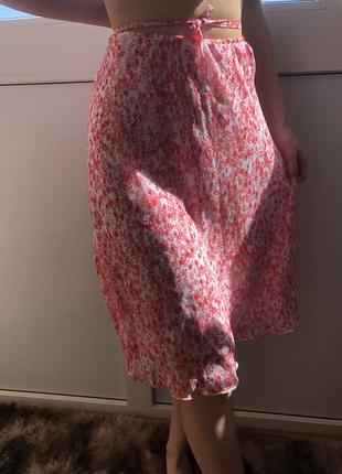 Трендовая удлиненная юбка,юбка в цветочный принт на завязках s-m4 фото