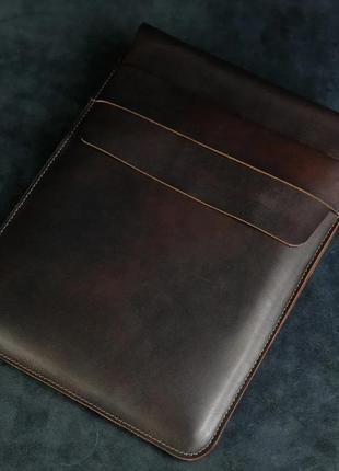 Чехол - карман для macbook, натуральная кожа высокого качества, полу-матовая поверхность, цвет шоколад