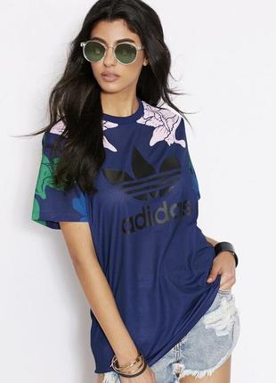 Adidas originals women’s floral engraving boyfriend sateen t-shirt center logo жіноча футболка