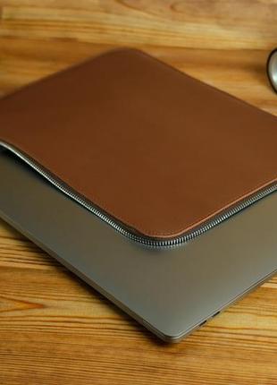 Кожаный чехол для macbook, гладкая поверхность, закрывается на молнию, размеры для любой модели, цвет виски