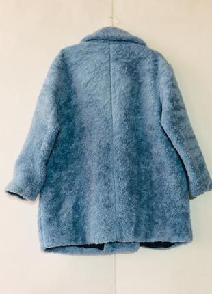 Голубая шерстяная двубортная шуба пальто тедди оверсайз кокон zara xl8 фото