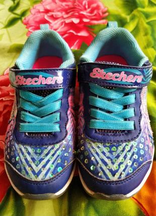 Яркие,фирменные кроссовки в пайетки для девочки 27 р-skechers5 фото