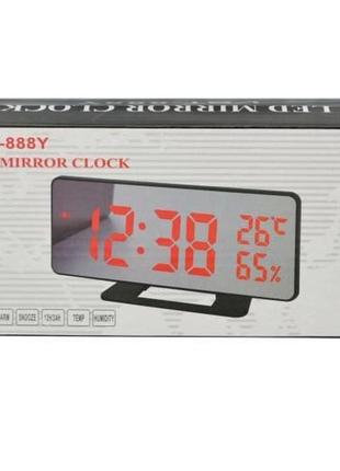 Настільний годинник електронний vst-888y світлодіодний дзеркальний із зазначенням температури вологості4 фото