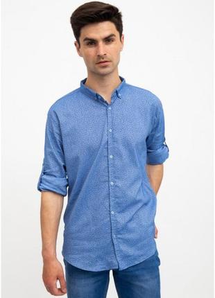 Стильна мажская блакитна сорочка з принтом3 фото