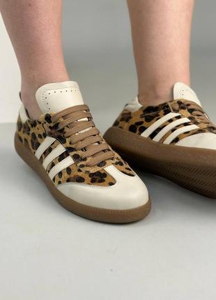 Женские кроссовки со вставками леопард из натуральной кожи 94222 фото