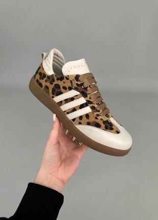 Женские кроссовки со вставками леопард из натуральной кожи 94226 фото