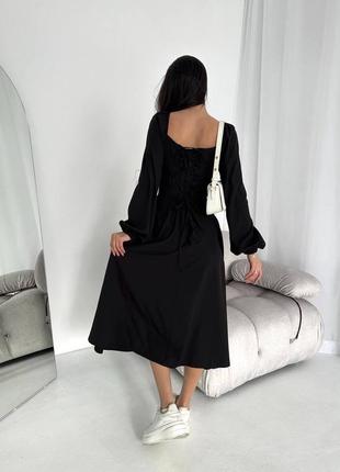 Жіноча сукня міді з вирізом на зав'язках довгий рукав фонарік2 фото