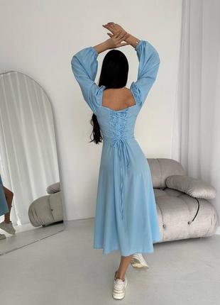 Жіноча сукня міді з вирізом на зав'язках довгий рукав фонарік5 фото