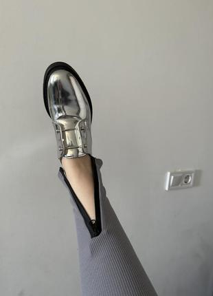 Дерби броги лоферы туфли металлик серебро 371 фото