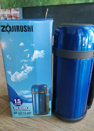 Термос zojirushi sf-cс15aн 1.5l (складная ручка+ремешок) синий
