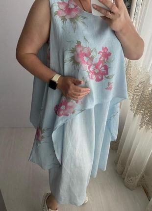 Плаття льон, квітковий принт2 фото