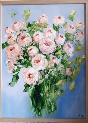 Картина масляными красками, маслом букет роз, цветы, на подарок.5 фото