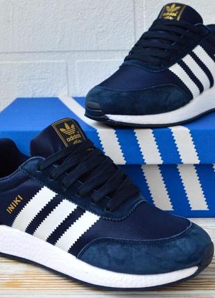 Adidas iniki кросівки кеди чоловічі сині адідас інікі весняні осінні демісезонні демісезон топ якість ліцензія низькі замша замшеві1 фото