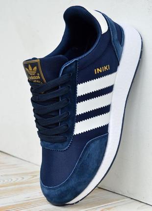 Adidas iniki кросівки кеди чоловічі сині адідас інікі весняні осінні демісезонні демісезон топ якість ліцензія низькі замша замшеві7 фото