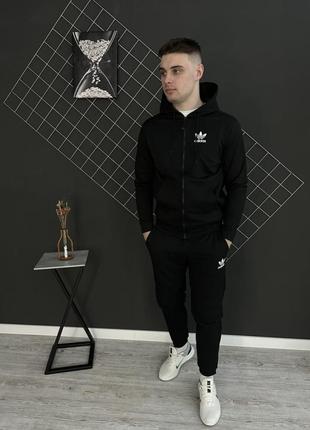 Комплект 5 в 1 adidas чорна кофта на змійці + чорні штані + чорна жилетка + чорна футболка + 2 пари3 фото