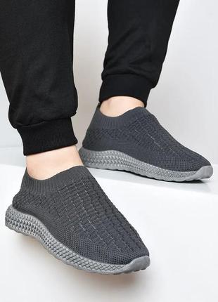 Актуальные удобные серые мужские кроссовки без шнурков текстильные мужские кроссовки без шнуровки сетчатые мужские кроссовки сетка