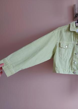Джинсовая салатовая куртка оверсайз, укороченный джинсовый пиджак sinsay, р. 36-384 фото