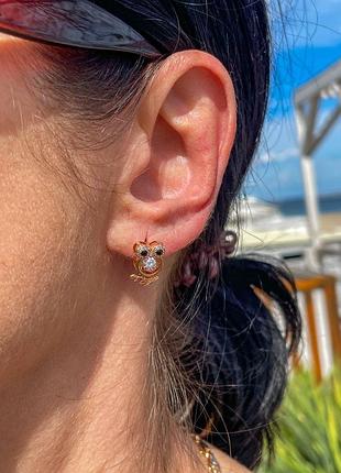 Серьги сова в позолоте с камешками