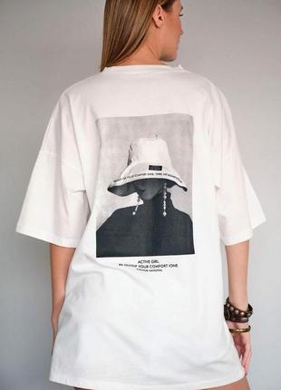 Накладной платеж ❤ турецкий оверсайз хлопковая удлиненная футболка туника с принтом