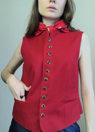 Шерстяная теплая жилетка из шерсти винтаж на пуговицах красная яркая одежда женская натуральная6 фото