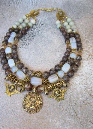 Ожерелье из яшмы, амазонита, хрусталя "Небесное иземля"3 фото
