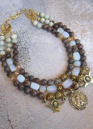 Ожерелье из яшмы, амазонита, хрусталя "Небесное иземля"4 фото