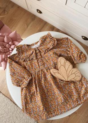 Нарядное трендовое красивое вельветовое платье с воротничком zara 3-4р 98-104см в цветочки