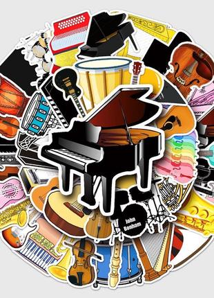 Набор виниловых наклеек стикеров музыкальные инструменты стикербомбинг на авто ноутбук стену 50 шт