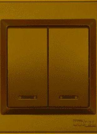 Вимикач подвійний з підсвічуванням luxel jazz (9606) бронзовий