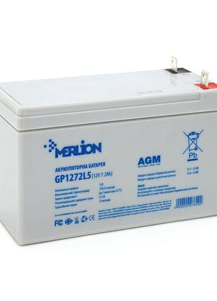 Акумуляторна батарея merlion agm gp1272l5 12 v 7,2 ah  (спец клема) ( 150 x 65 x  95 (100) ) white q10