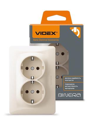(minimum 1000 грн) розетка подвійна із заземленням кремова videx binera