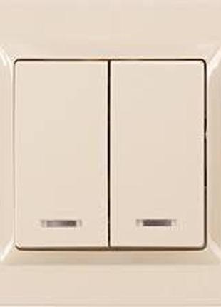 Выключатель двойной с подсветкой luxel jazz (9306) кремовый