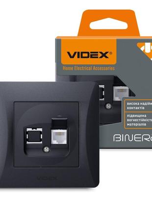 (minimum 1000грн) розетка cat3 одинарная телефонная черный графит videx binera