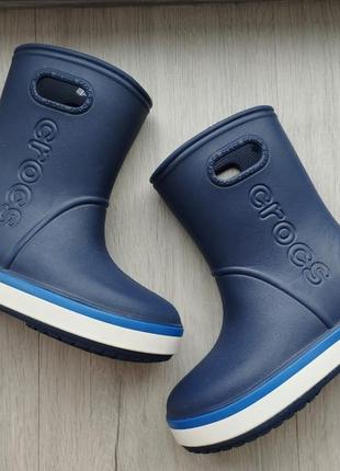 Резиновые сапоги детские crocs kids crocband rain boot navy