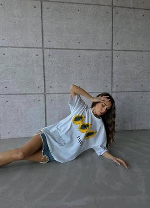 100% бавовна 💫 женская футболка в стиле оверсайз с принтом / 42-46/ мод 2093 фото