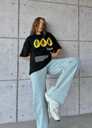 100% бавовна 💫 женская футболка в стиле оверсайз с принтом / 42-46/ мод 2098 фото