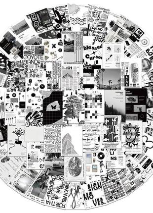 Набор виниловых наклеек стикеров черно-белый коллаж стикербомбинг на авто ноутбук стену 60 шт