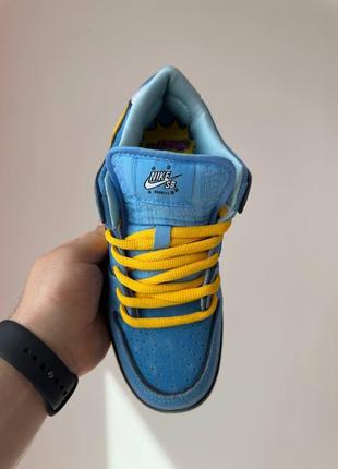 Крутые женские кроссовки nike sb dunk low x powerpuff girls blue yellow жёлто-голубые6 фото